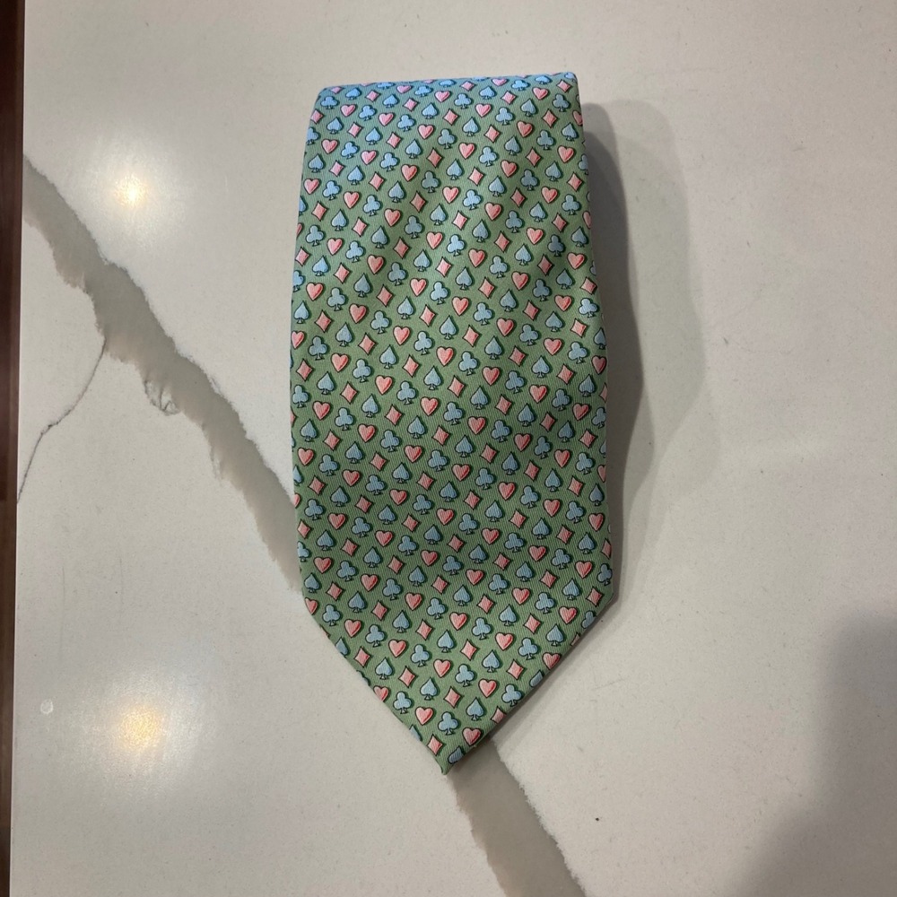 Vineyard Vines Mens Silk Tie Green Playing Card Suits Hearts Spade Clubs Diamond